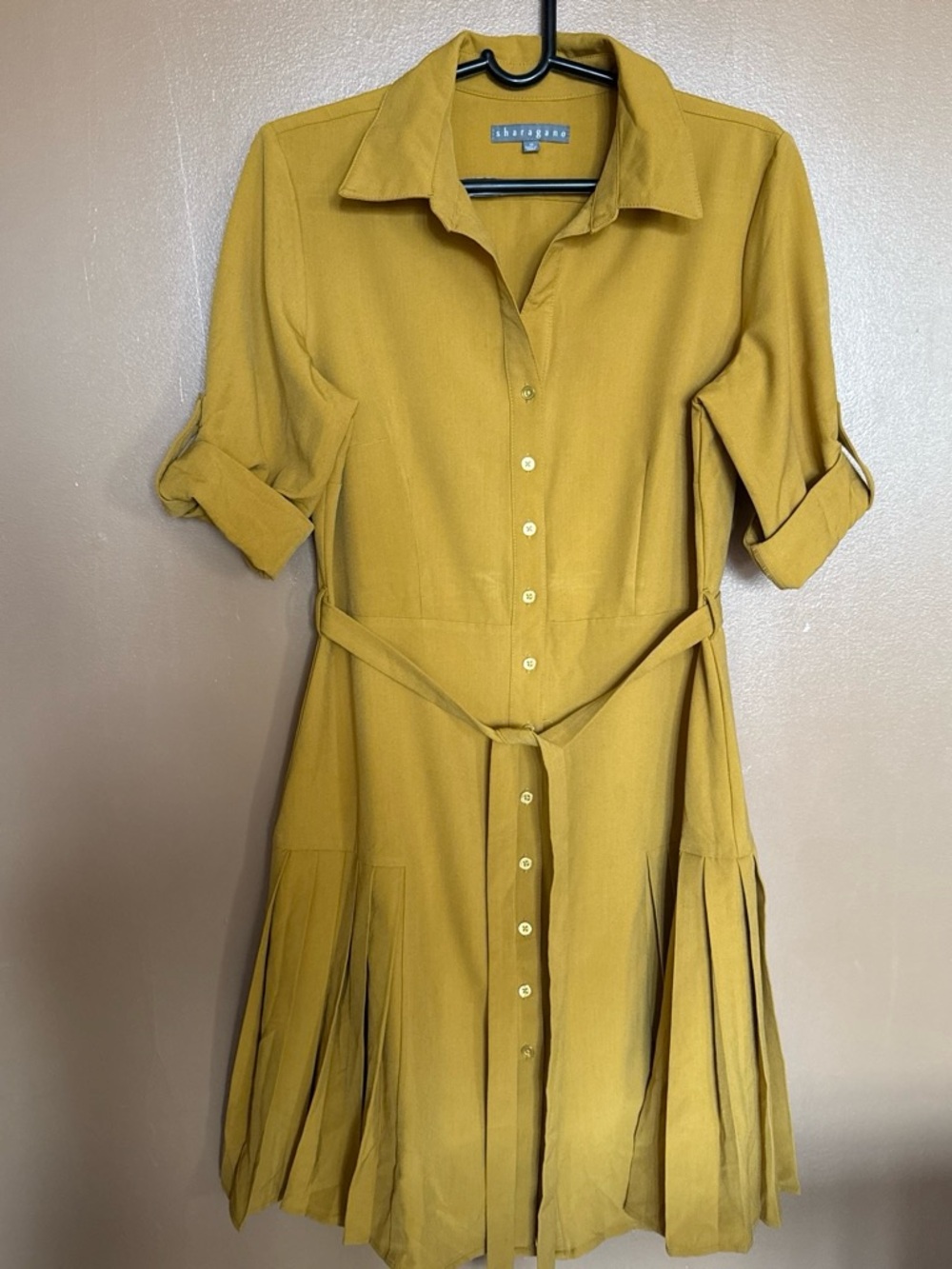 Shoreline Mustard Button-Front Midi Shirt Dress with Tie Waist
